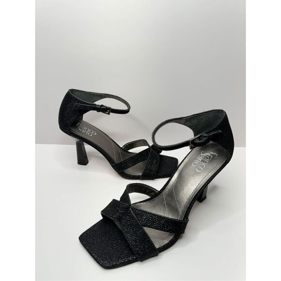 Franco Sarto Sandals Womens Size 9 Black Leather Ankle Strap Evening Heels - Picture 4 of 10